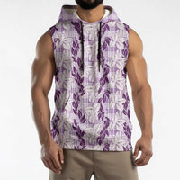 Hawaii Ti Leaf Maile Tuberose Lei Sleeveless Hoodie With Hanalei Leaf Purple LT05 - Polynesian Pride