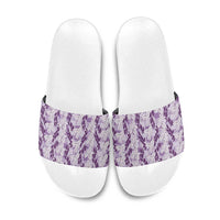 Hawaii Ti Leaf Maile Tuberose Lei Slide Sandals With Hanalei Leaf Purple