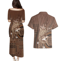 Samoa Tatau Marlin Couples Matching Puletasi and Hawaiian Shirt With Siapo Motifs Brown