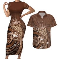 Samoa Tatau Marlin Couples Matching Short Sleeve Bodycon Dress and Hawaiian Shirt With Siapo Motifs Brown