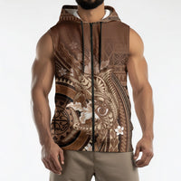 Samoa Tatau Marlin Sleeveless Zip Hoodie With Siapo Motifs Brown LT05 - Polynesian Pride
