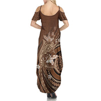 Samoa Tatau Marlin Summer Maxi Dress With Siapo Motifs Brown