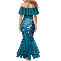 Samoa Tatau Marlin Family Matching Mermaid Dress and Hawaiian Shirt With Siapo Motifs Teal