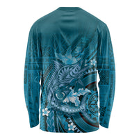 Samoa Tatau Marlin Long Sleeve Shirt With Siapo Motifs Teal