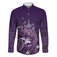 Samoa Tatau Marlin Family Matching Short Sleeve Bodycon Dress and Hawaiian Shirt With Siapo Motifs Violet LT05 Dad's Shirt - Long Sleeve Violet - Polynesian Pride