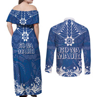 Wikin te Taetae ni Kiribati Couples Matching Off Shoulder Maxi Dress and Long Sleeve Button Shirt Pacific Tapa Pattern