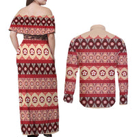 Tonga Language Week Couples Matching Off Shoulder Maxi Dress and Long Sleeve Button Shirt Lea Faka-Tonga Everyday - Polynesian Pride