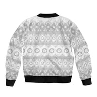 Tonga White Sunday Bomber Jacket Tongan Ngatu Siale Pattern - Polynesian Pride