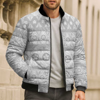 Tonga White Sunday Bomber Puffer Jacket Tongan Ngatu Siale Pattern LT05 - Polynesian Pride