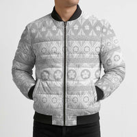 Tonga White Sunday Bomber Puffer Jacket Tongan Ngatu Siale Pattern LT05 - Polynesian Pride