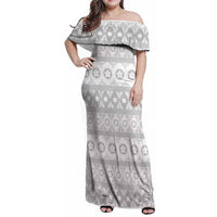 Tonga White Sunday Family Matching Off Shoulder Maxi Dress and Hawaiian Shirt Tongan Ngatu Siale Pattern - Polynesian Pride
