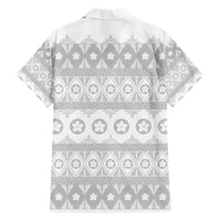 Tonga White Sunday Family Matching Off Shoulder Short Dress and Hawaiian Shirt Tongan Ngatu Siale Pattern - Polynesian Pride