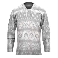 Tonga White Sunday Hockey Jersey Tongan Ngatu Siale Pattern LT05 Unisex White - Polynesian Pride