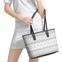 Tonga White Sunday Leather Tote Bag Tongan Ngatu Siale Pattern - Polynesian Pride
