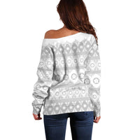 Tonga White Sunday Off Shoulder Sweater Tongan Ngatu Siale Pattern - Polynesian Pride