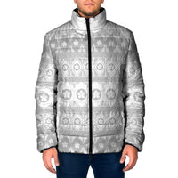 Tonga White Sunday Padded Jacket Tongan Ngatu Siale Pattern LT05 Men White - Polynesian Pride