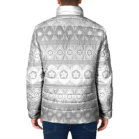 Tonga White Sunday Padded Jacket Tongan Ngatu Siale Pattern LT05 - Polynesian Pride
