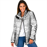 Tonga White Sunday Padded Jacket Tongan Ngatu Siale Pattern LT05 Women White - Polynesian Pride