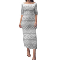 Tonga White Sunday Puletasi Tongan Ngatu Siale Pattern - Polynesian Pride