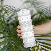 Tonga White Sunday Skinny Tumbler Tongan Ngatu Siale Pattern LT05 - Polynesian Pride