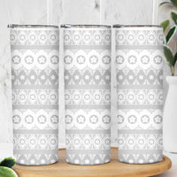 Tonga White Sunday Skinny Tumbler Tongan Ngatu Siale Pattern LT05 - Polynesian Pride