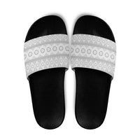 Tonga White Sunday Slide Sandals Tongan Ngatu Siale Pattern - Polynesian Pride