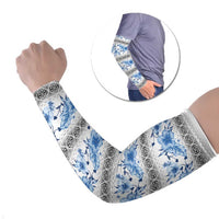 Samoa White Sunday Arm Sleeves Samoan Tapa Blue Hibiscus LT05 Set of 2 Blue - Polynesian Pride