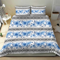 Samoa White Sunday Bedding Set Samoan Tapa Blue Hibiscus - Polynesian Pride