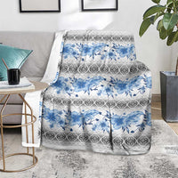 Samoa White Sunday Blanket Samoan Tapa Blue Hibiscus - Polynesian Pride