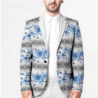 Samoa White Sunday Blazer Samoan Tapa Blue Hibiscus LT05 - Polynesian Pride