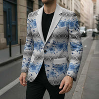 Samoa White Sunday Blazer Samoan Tapa Blue Hibiscus LT05 - Polynesian Pride