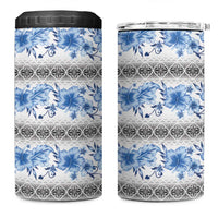 Samoa White Sunday 4 in 1 Can Cooler Tumbler Samoan Tapa Blue Hibiscus - Polynesian Pride