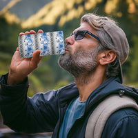 Samoa White Sunday 4 in 1 Can Cooler Tumbler Samoan Tapa Blue Hibiscus - Polynesian Pride