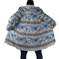 Samoa White Sunday Cloak Samoan Tapa Blue Hibiscus LT05 - Polynesian Pride