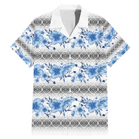 Samoa White Sunday Family Matching Mermaid Dress and Hawaiian Shirt Samoan Tapa Blue Hibiscus - Polynesian Pride