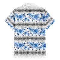 Samoa White Sunday Family Matching Mermaid Dress and Hawaiian Shirt Samoan Tapa Blue Hibiscus - Polynesian Pride