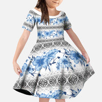 Samoa White Sunday Family Matching Tank Maxi Dress and Hawaiian Shirt Samoan Tapa Blue Hibiscus - Polynesian Pride