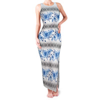 Samoa White Sunday Family Matching Tank Maxi Dress and Hawaiian Shirt Samoan Tapa Blue Hibiscus - Polynesian Pride