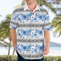 Samoa White Sunday Hawaiian Shirt Samoan Tapa Blue Hibiscus - Polynesian Pride
