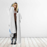 Samoa White Sunday Hooded Blanket Samoan Tapa Blue Hibiscus - Polynesian Pride