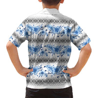 Samoa White Sunday Kid Hawaiian Shirt Samoan Tapa Blue Hibiscus - Polynesian Pride