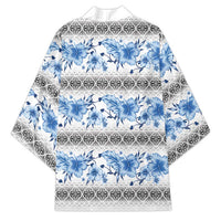 Samoa White Sunday Kimono Samoan Tapa Blue Hibiscus - Polynesian Pride