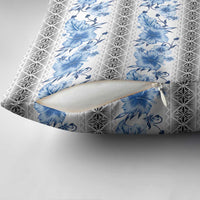 Samoa White Sunday Pillow Cover Samoan Tapa Blue Hibiscus - Polynesian Pride