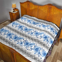 Samoa White Sunday Quilt Samoan Tapa Blue Hibiscus - Polynesian Pride