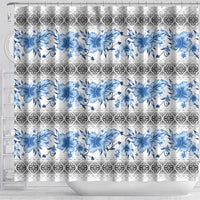 Samoa White Sunday Shower Curtain Samoan Tapa Blue Hibiscus - Polynesian Pride
