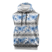 Samoa White Sunday Sleeveless Hoodie Samoan Tapa Blue Hibiscus LT05 Blue - Polynesian Pride