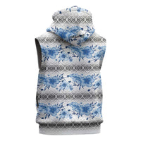 Samoa White Sunday Sleeveless Hoodie Samoan Tapa Blue Hibiscus LT05 - Polynesian Pride