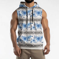 Samoa White Sunday Sleeveless Hoodie Samoan Tapa Blue Hibiscus LT05 - Polynesian Pride