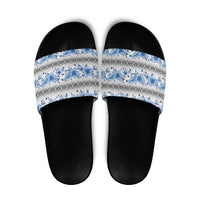 Samoa White Sunday Slide Sandals Samoan Tapa Blue Hibiscus LT05 Blue - Polynesian Pride