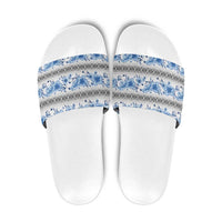 Samoa White Sunday Slide Sandals Samoan Tapa Blue Hibiscus LT05 Blue - Polynesian Pride